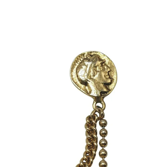 Vintage 1960s Costume Greek Coin Sweater Clip in Gold Tone Metal Cleopatra Pin - Picture 3 of 5